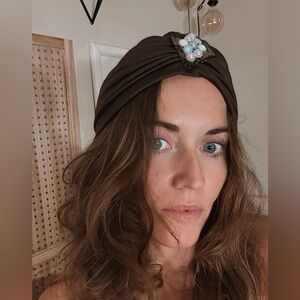 New brown Turban Head piece hat with gold leather jewels Gypsy costume festival